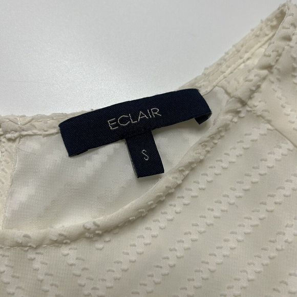 Eclair S Women’s Blouse Balloon Sleeve Cream Lace Hem Career*1 Fabric Spot Geo - Picture 4 of 11